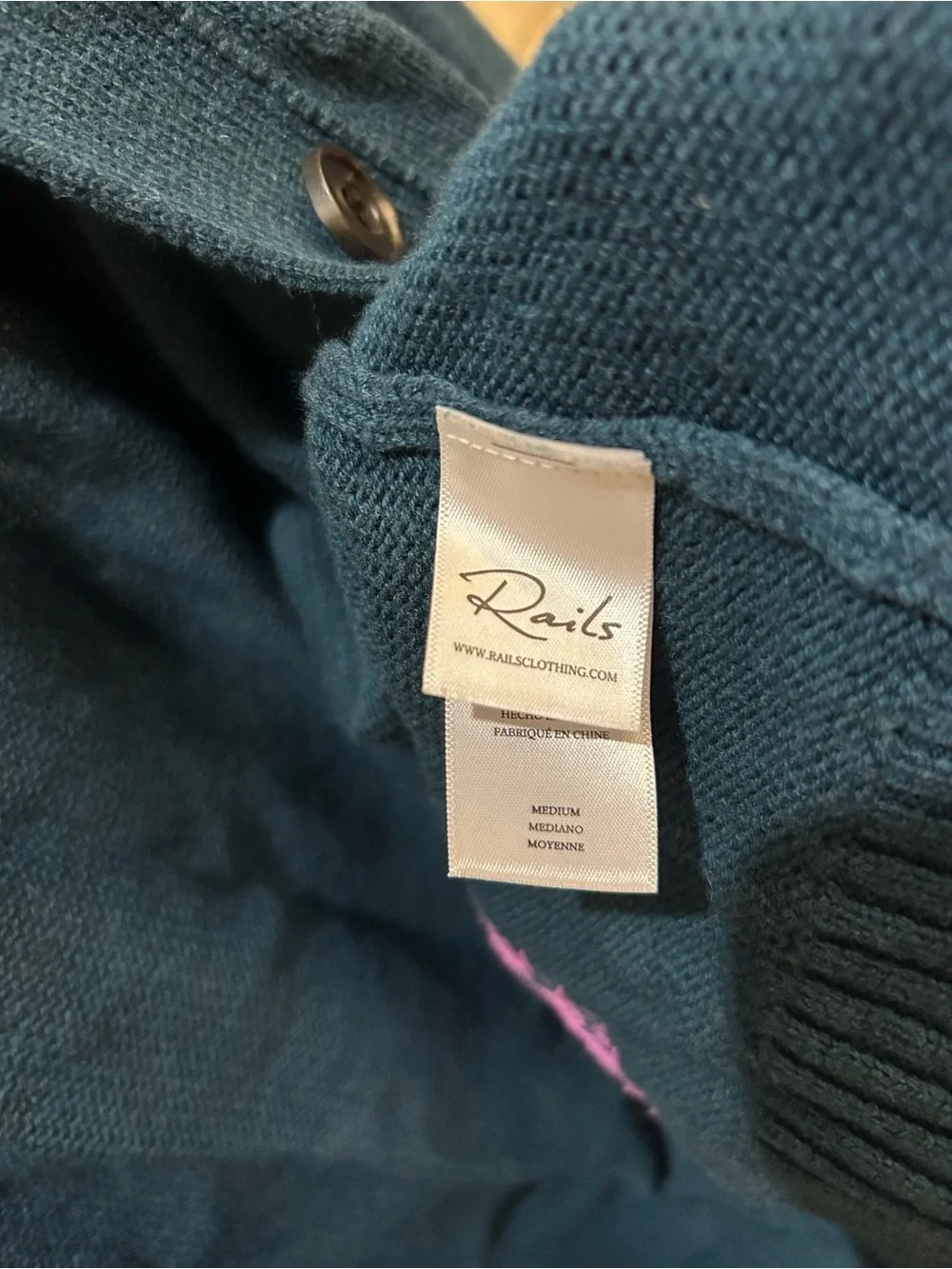 Rails Teal V-Neck Cardigan with Pink Smiley Details EUC